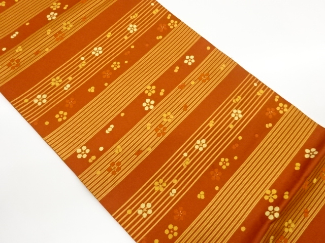 JAPANESE KIMONO / HORIZONTAL STRIPES / WOVEN PLUM BLOSSOM PATTERN FUKU